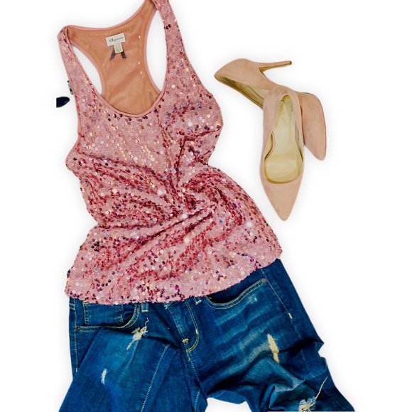 Women's Size XS Sleeveless Dusty Rose Sequined front and back / Tank Top - Picture 3 of 7